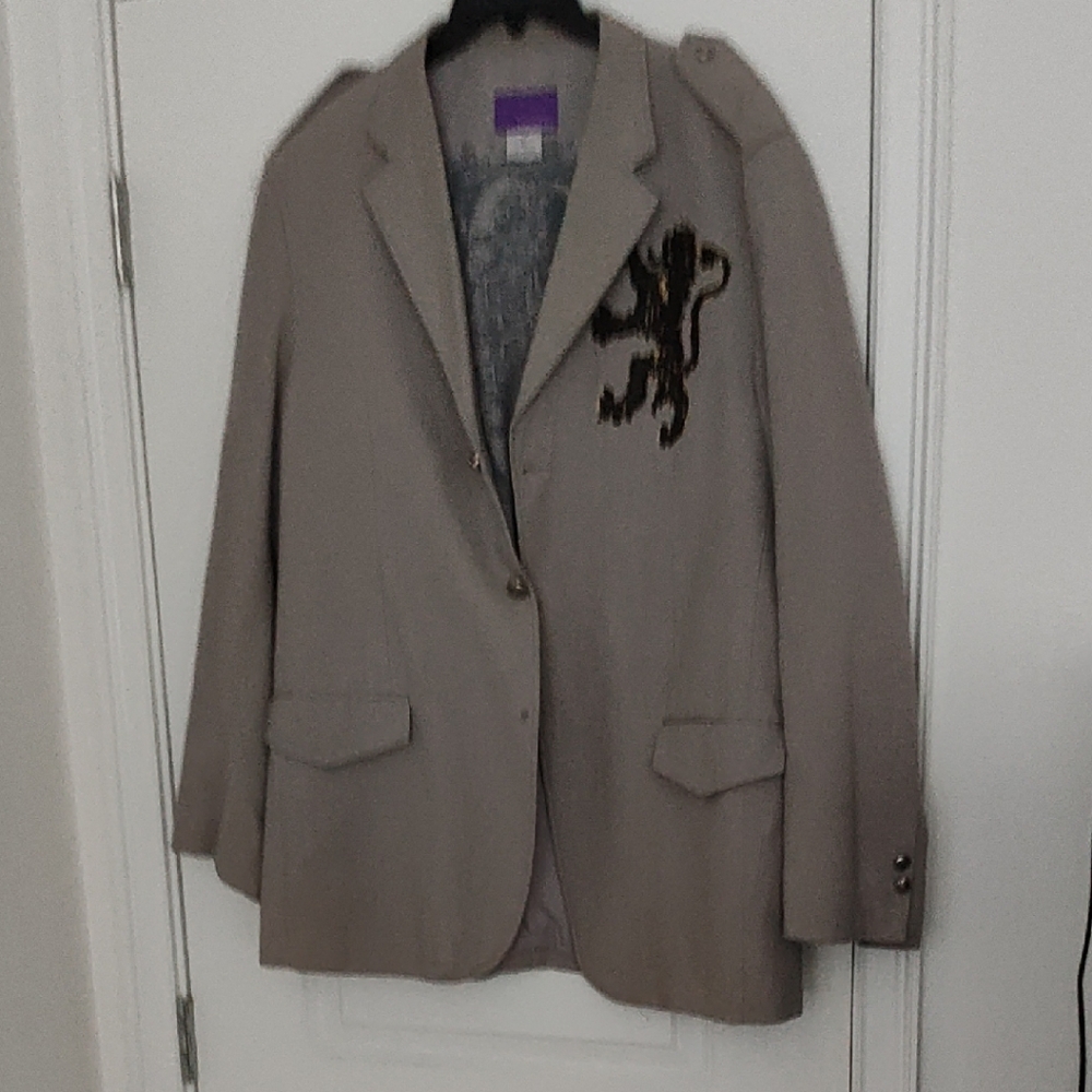 Men's Beige Blazer with Lion Embroidery